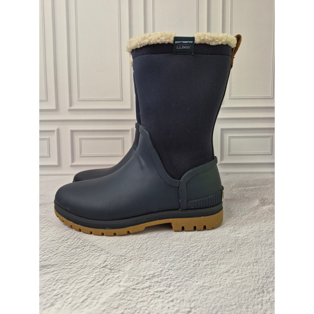 LL Bean Rugged Winter Wellie Boot Size 10 Navy Pull On Snow Fleece Lined Rain